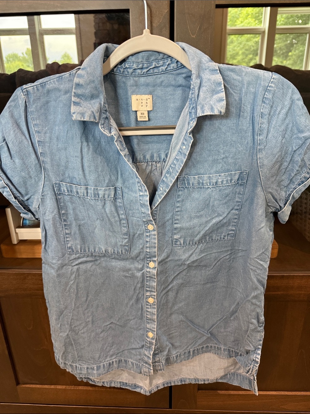 a new day Light Blue Denim Button-Up Short Sleeve Shirt